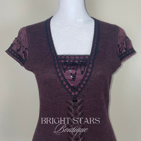 Extremely Rare Vintage Purple Beaded Wool Silk Top ASO Lorelai Gilmore Girls Y2K - Picture 7 of 10